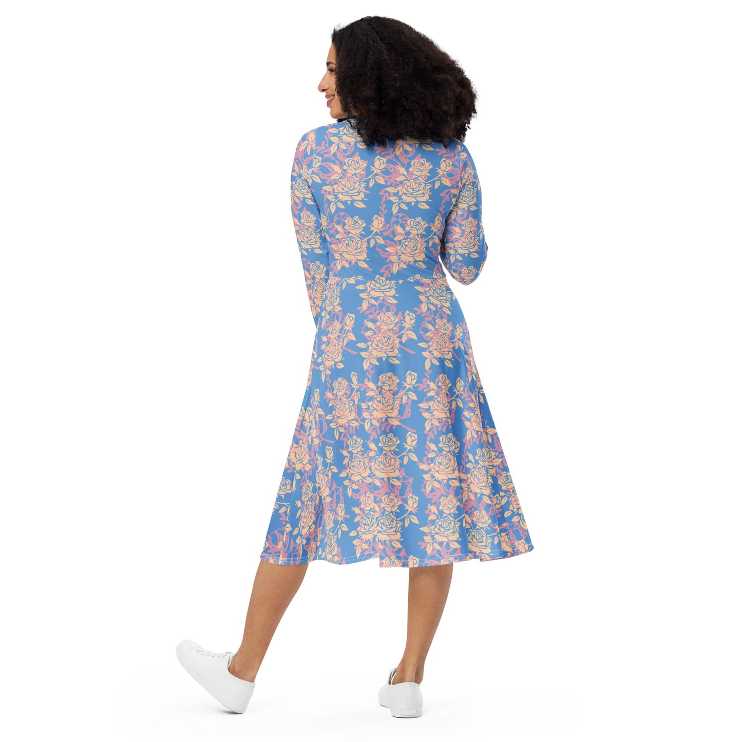 Blue Multi Flowers midi dress