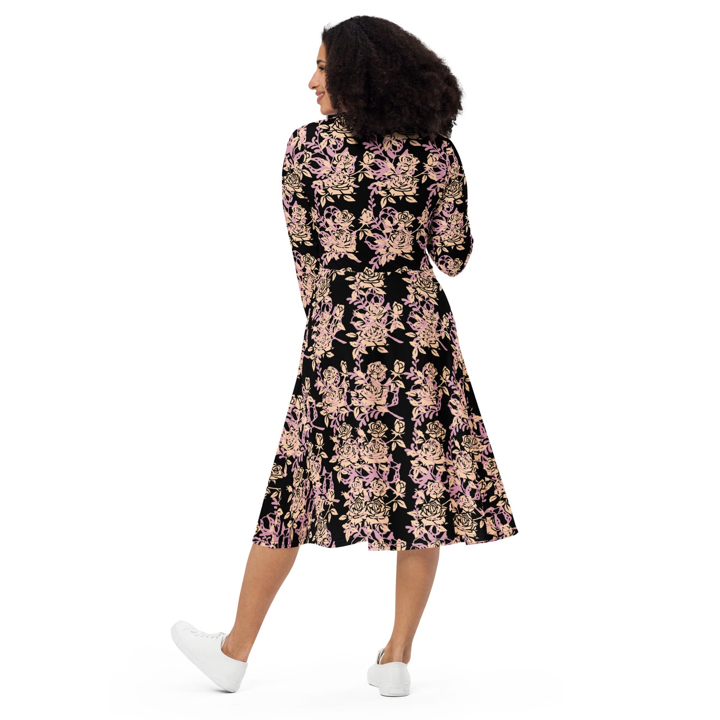 Black Multi Floral midi dress
