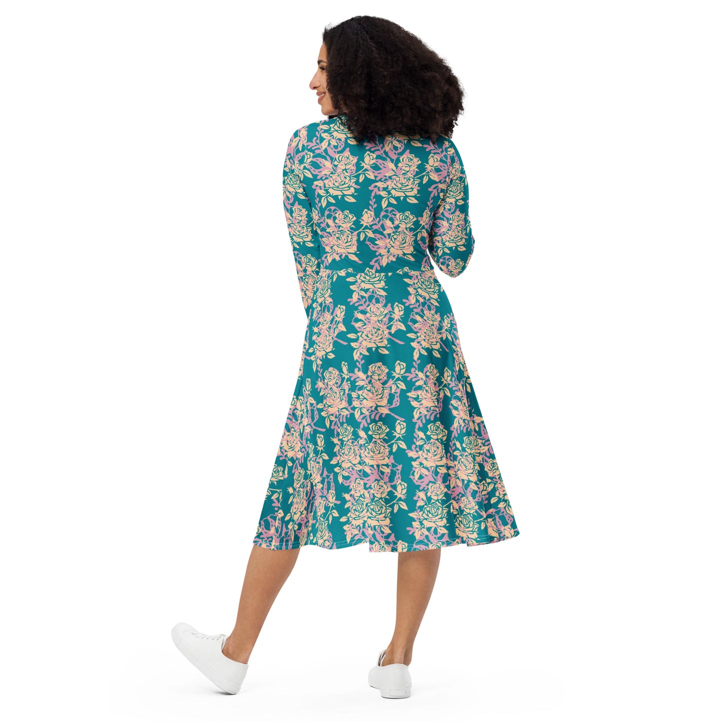 Teal Multi Floral midi dress