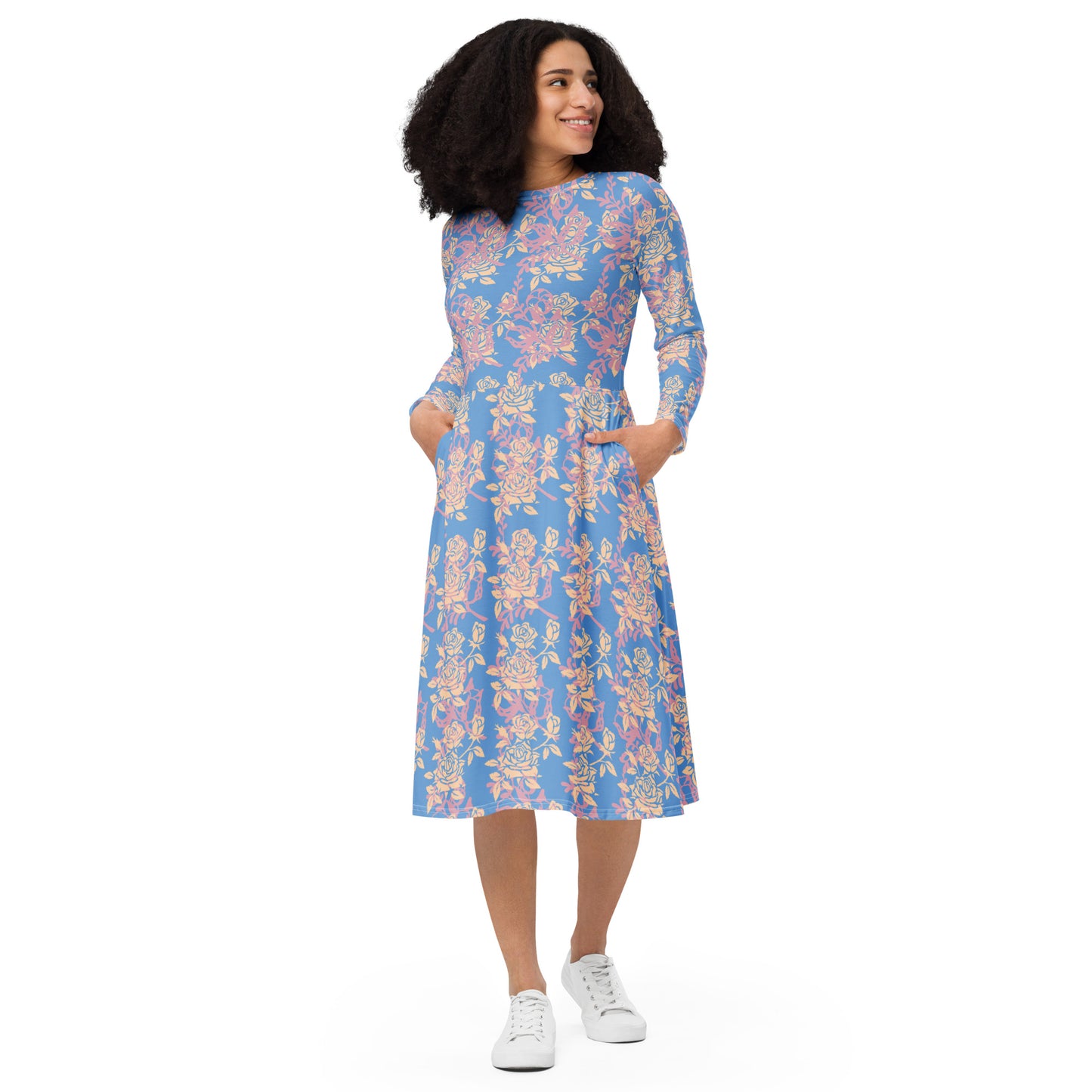 Blue Multi Flowers midi dress