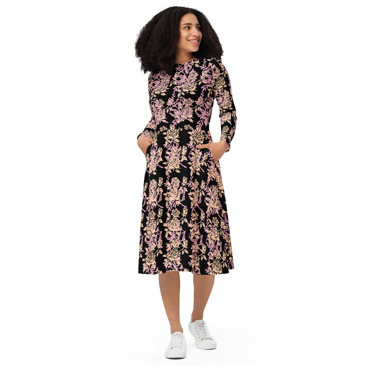 Black Multi Floral midi dress