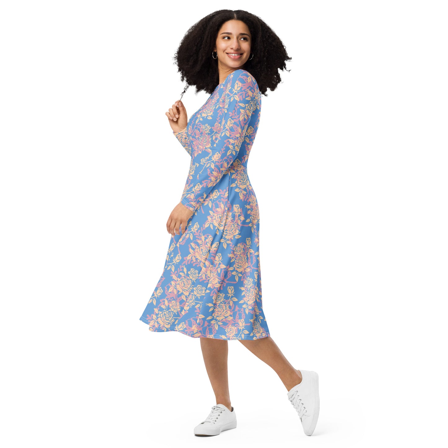 Blue Multi Flowers midi dress
