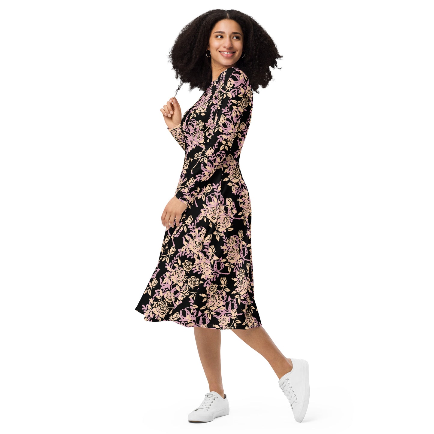 Black Multi Floral midi dress