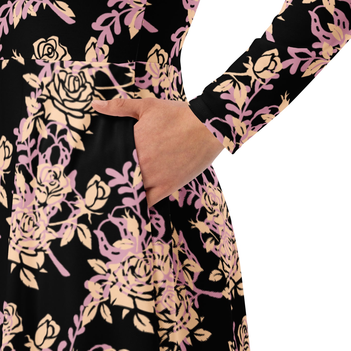 Black Multi Floral midi dress