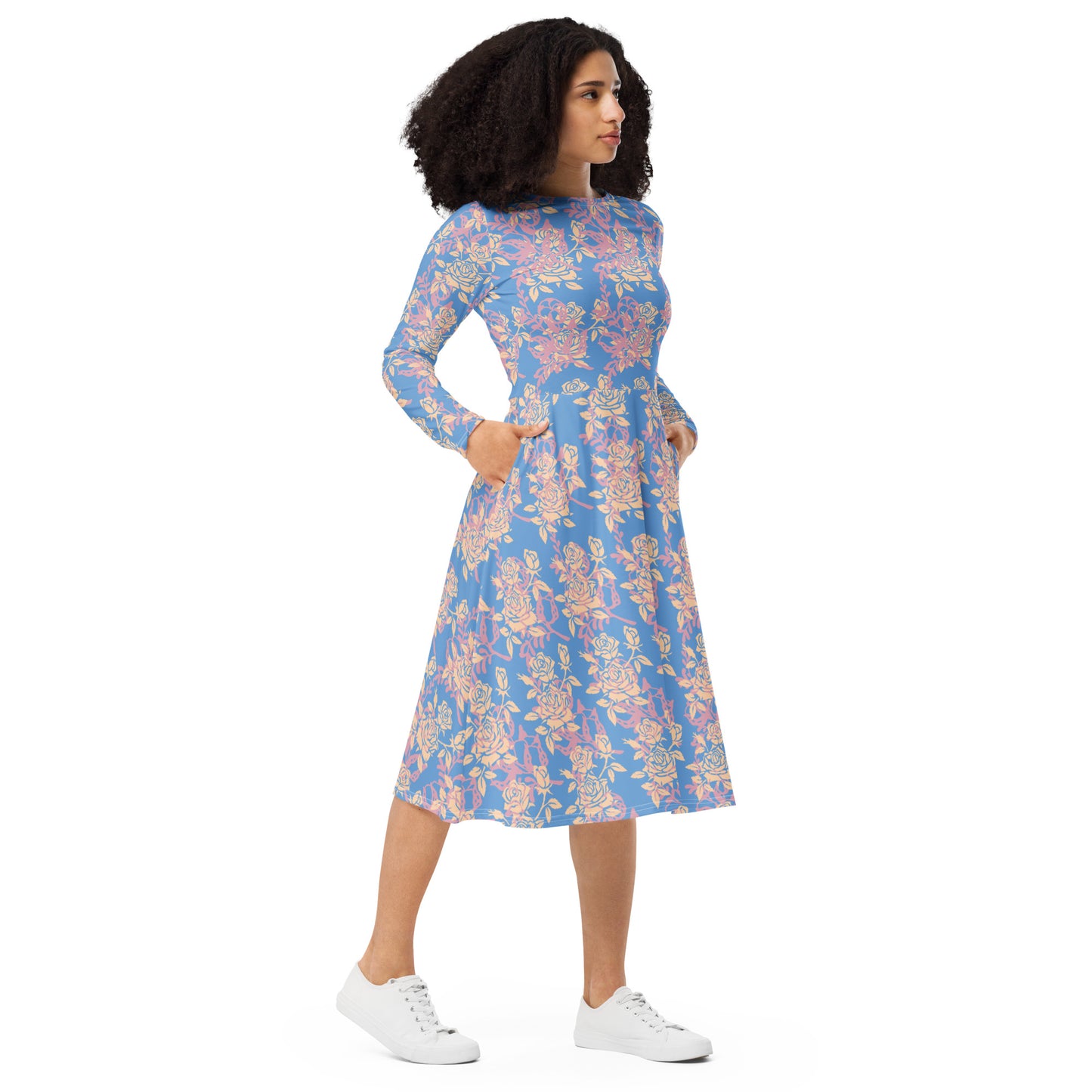 Blue Multi Flowers midi dress