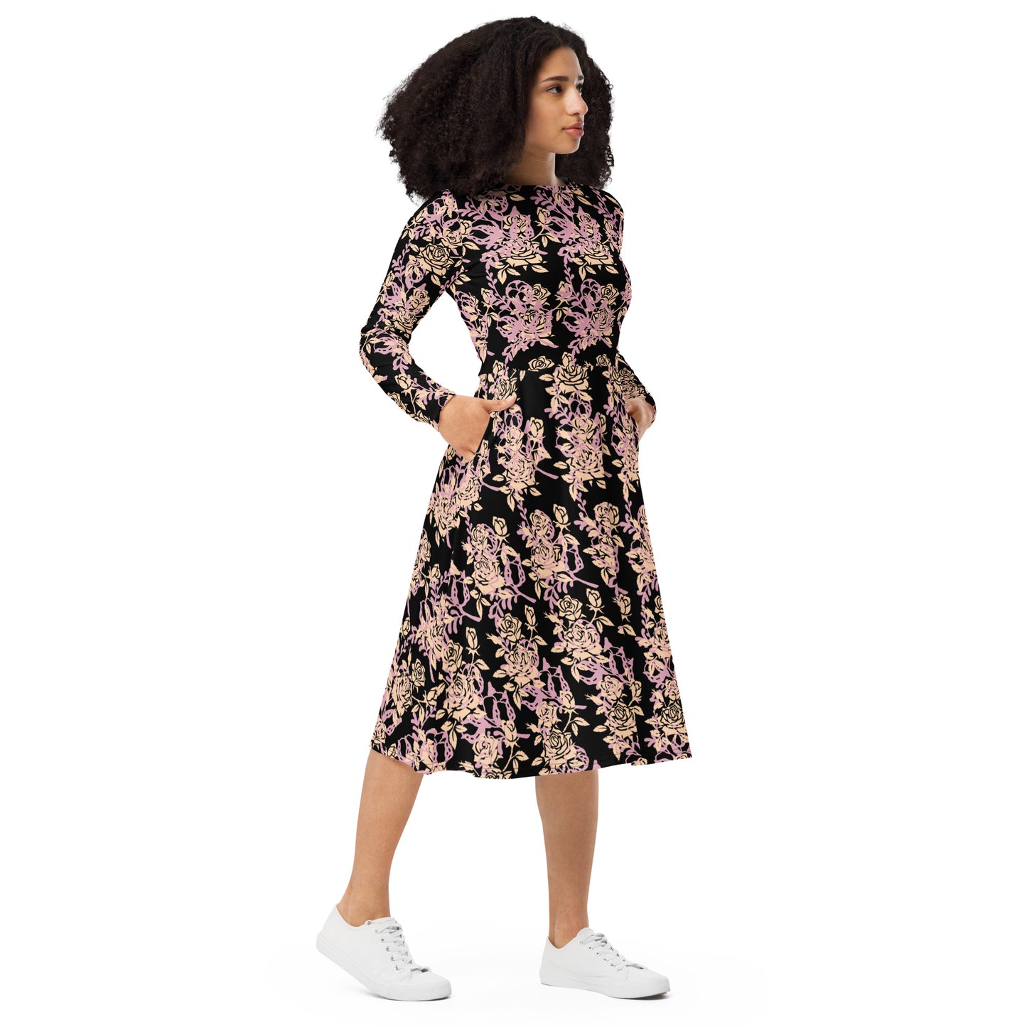 Black Multi Floral midi dress