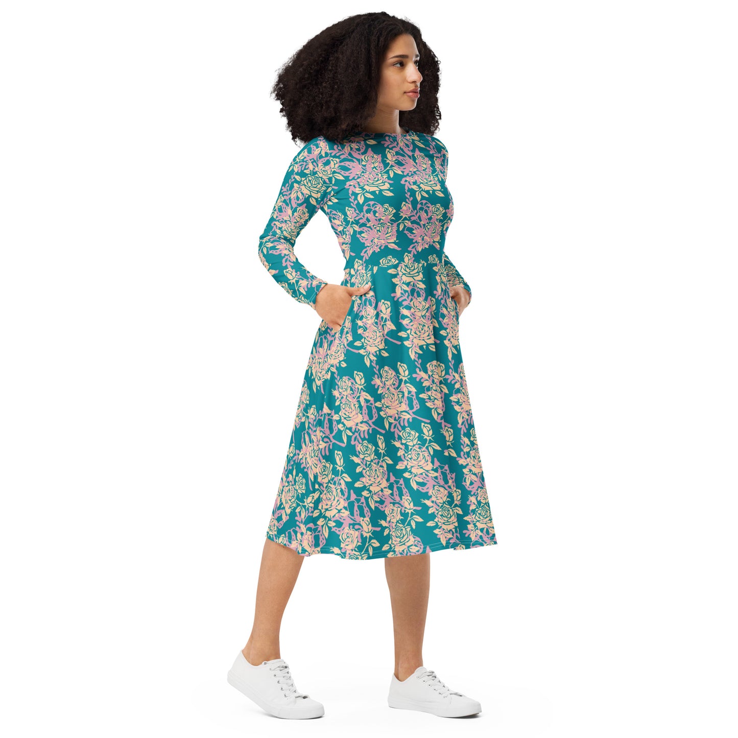 Teal Multi Floral midi dress