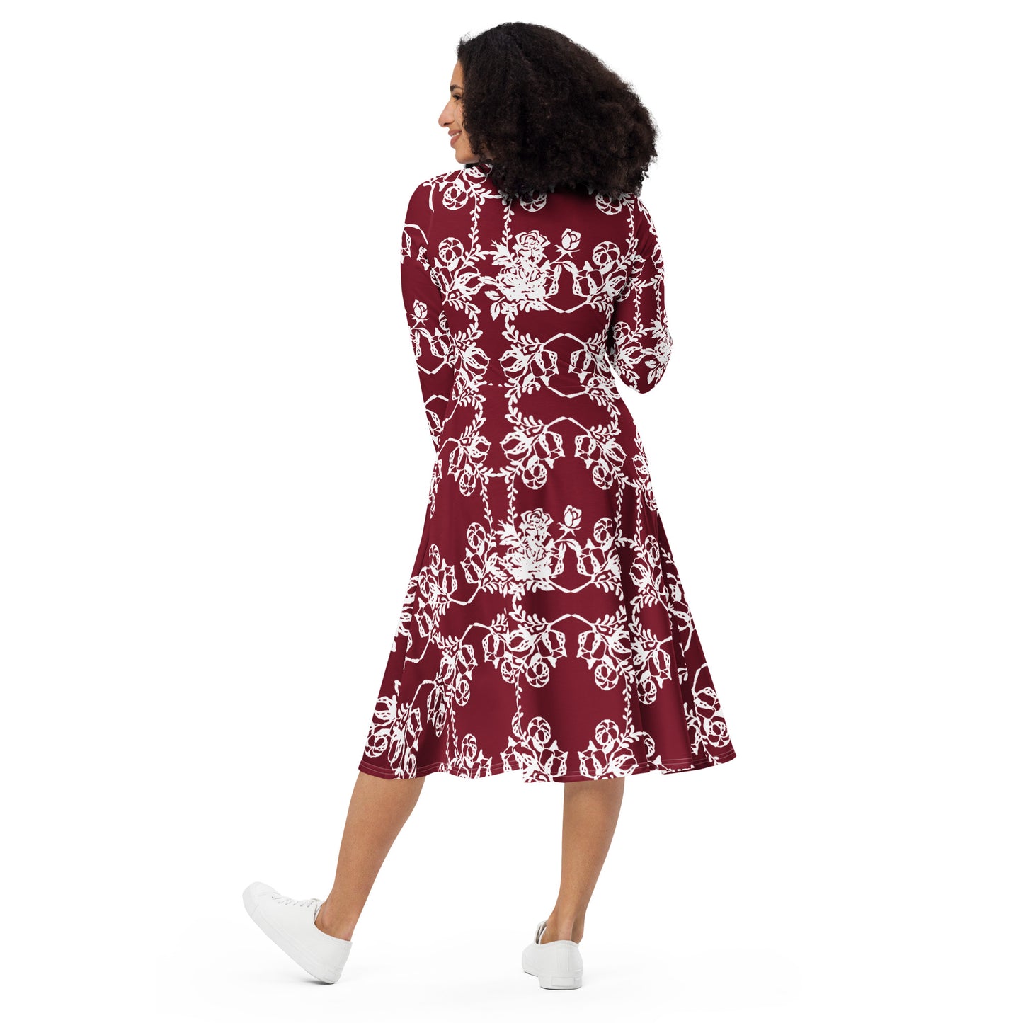 Interlocking Flowers Maroon Midi Dress