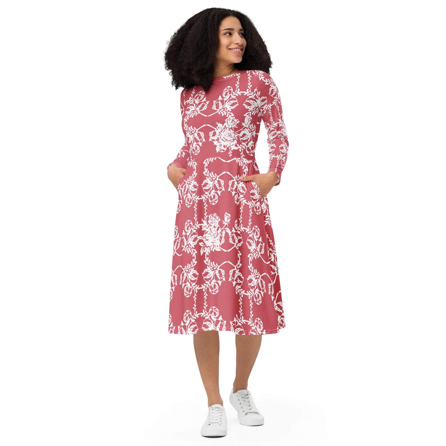 Interlocking Flowers Mauve Midi Dress