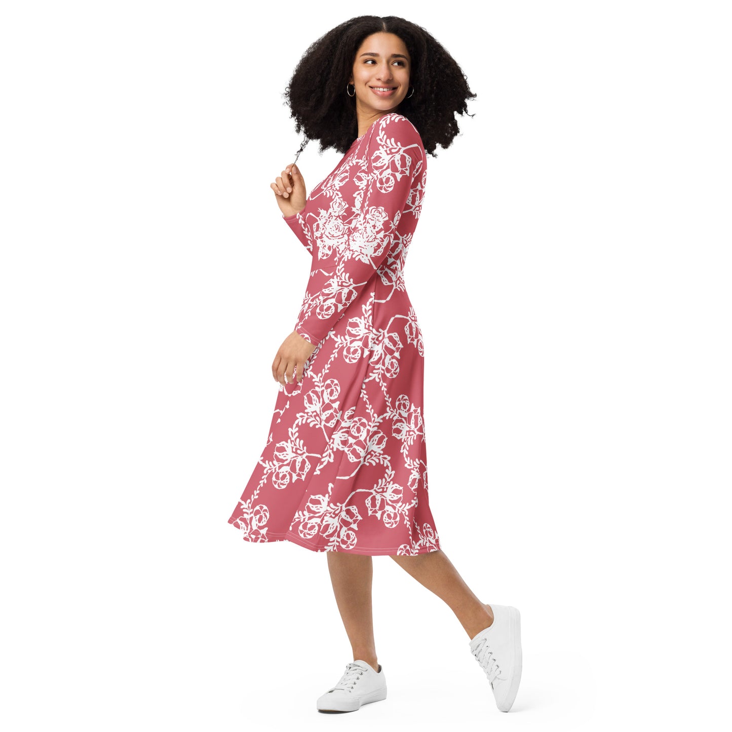 Interlocking Flowers Mauve Midi Dress