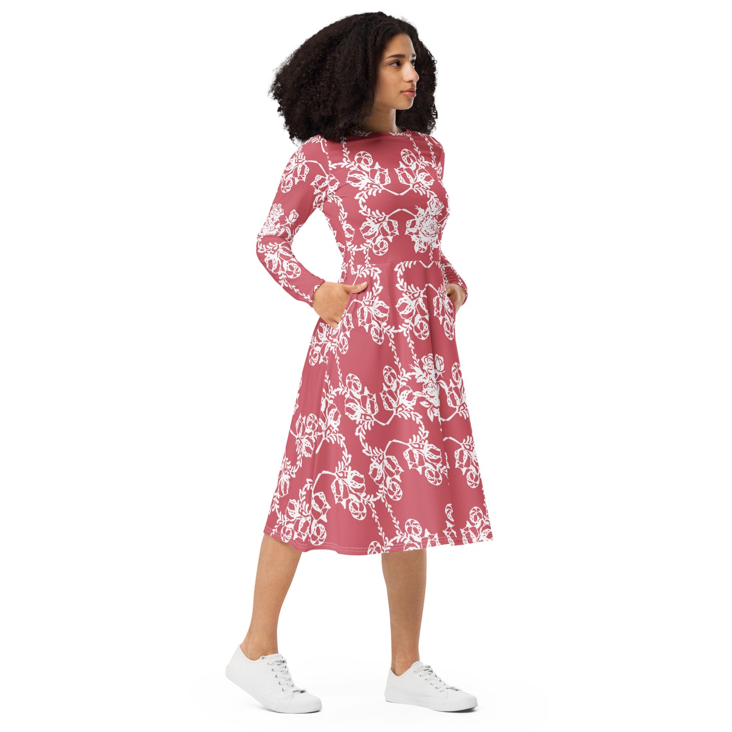 Interlocking Flowers Mauve Midi Dress