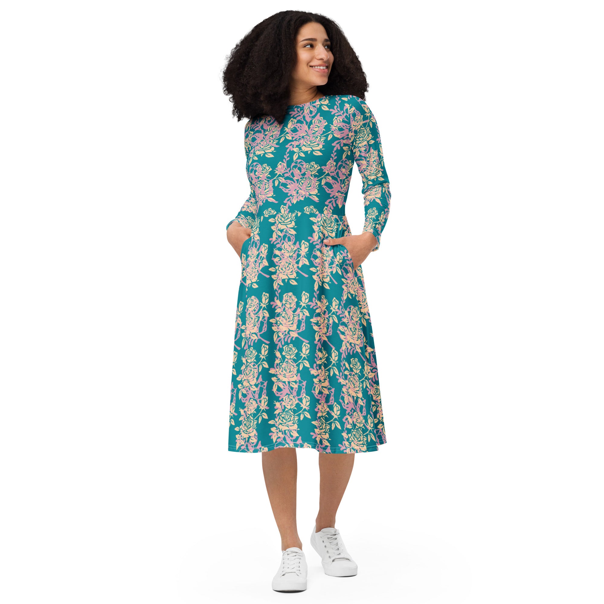 Teal floral outlet midi